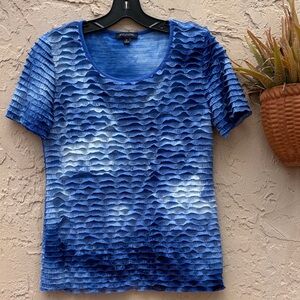Notations Blue Textured Wave Short Sleeve Tee